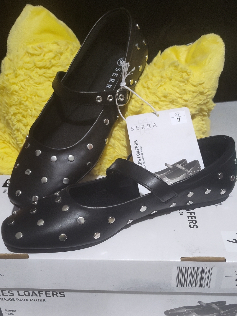 Serra Black  Flats with Silver Rivets Memory Foam